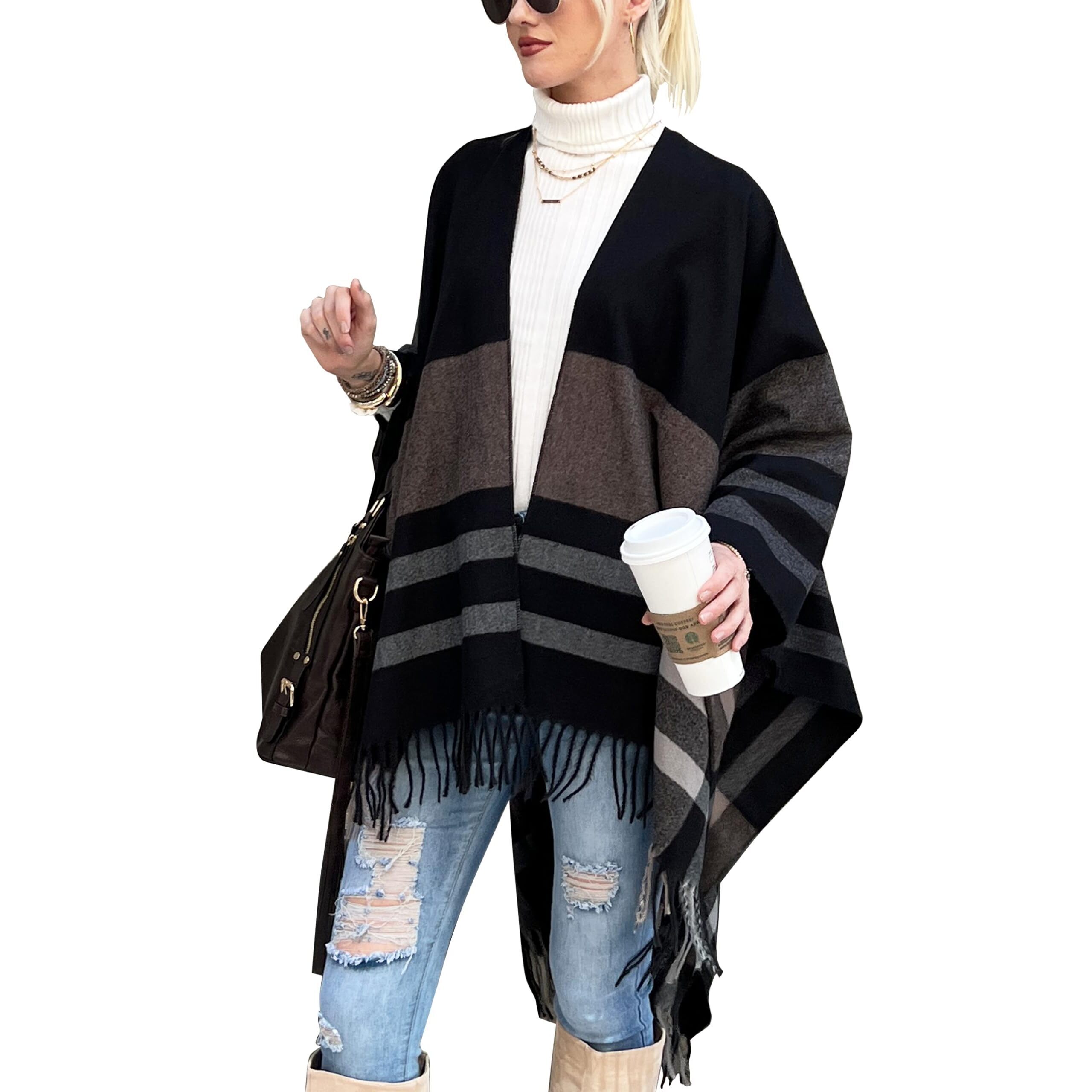 7584 Poncho Shawl Wrap Ruana Cardigan Stylish Cape For Women Open Front